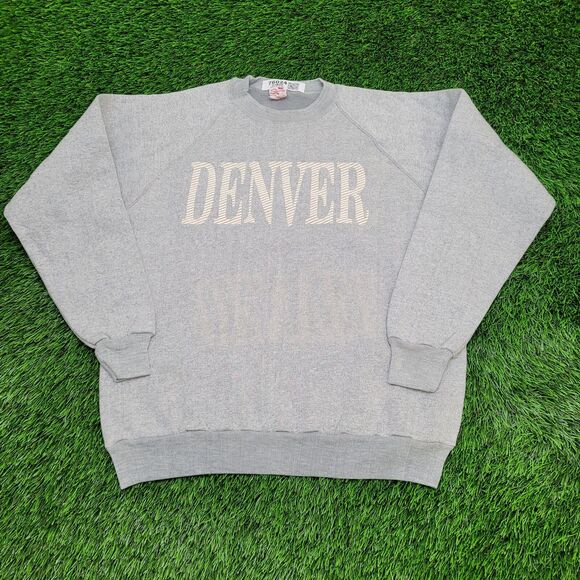 Vintage 80s Denver Sweatshirt Womens XL 21x24 Gray Spellout - Picture 1 of 13